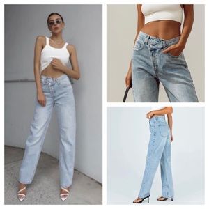 HOLLY ASYMMETRIC STRAIGHT LEG JEAN MID WASH DENIM ECO size 2